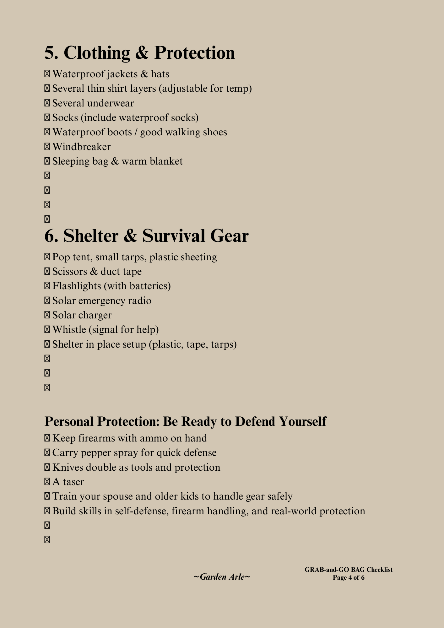 EMERGENCY PREPAREDNESS CHECKLISTS